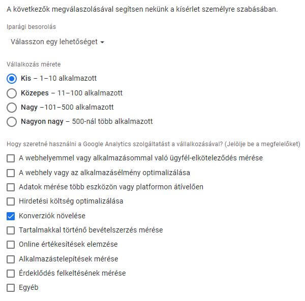 Google Analytics tulajdon beállítás