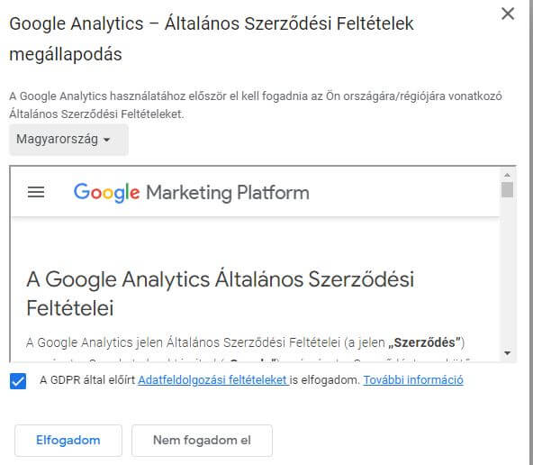 Google Analytics tulajdon beállítás, folytatás
