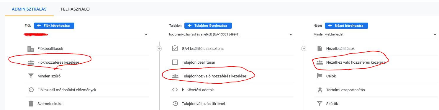 Google Analytics hozzáférés megadása