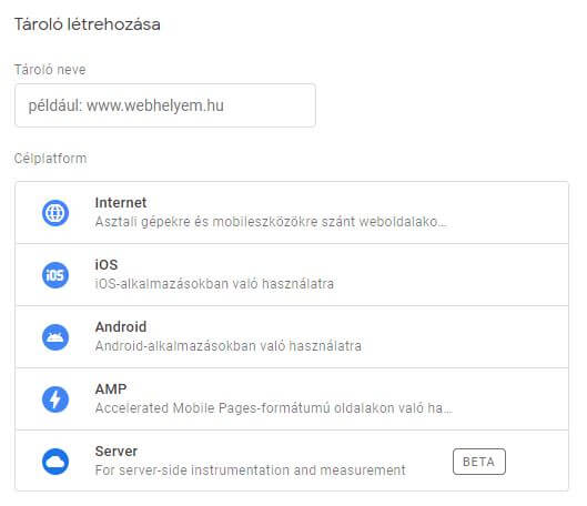 Google Tag Manager tároló beállítása