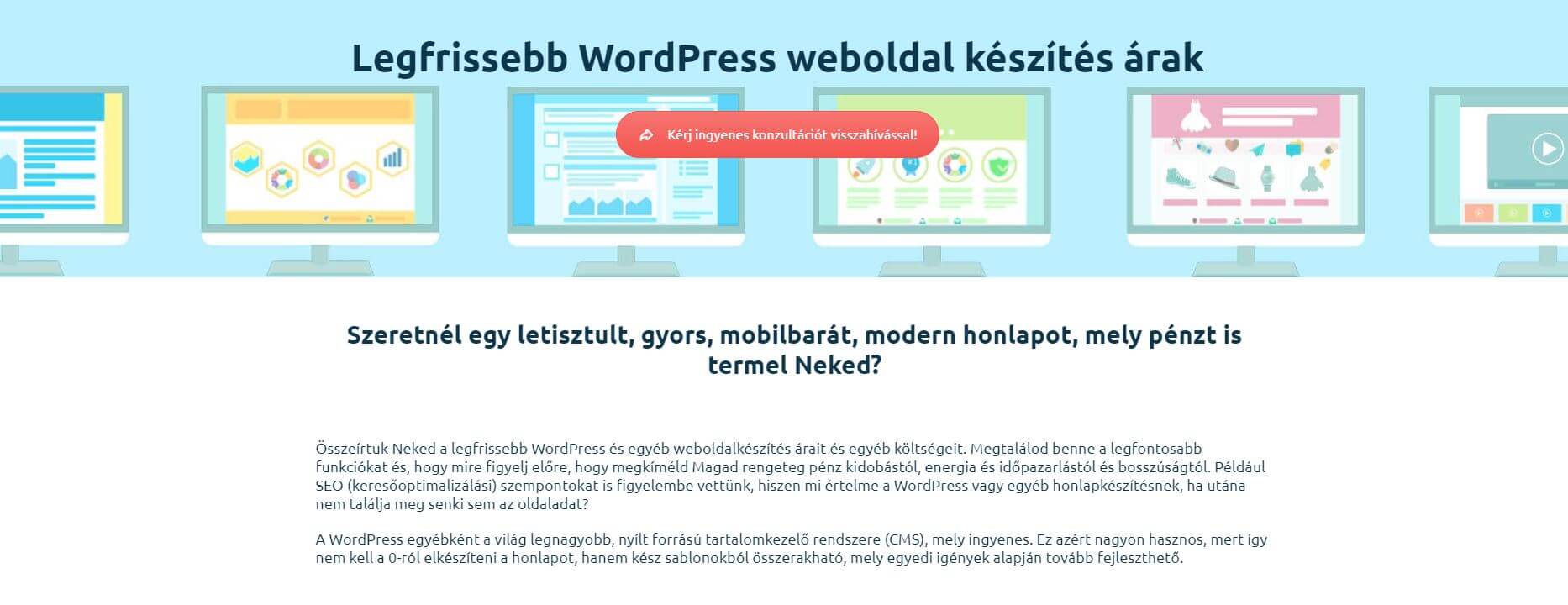 Honlapkészítés, landing page minta