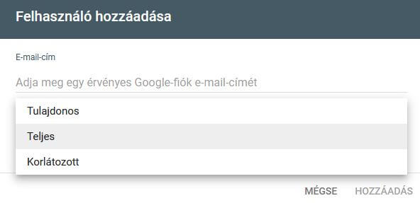 Search Console új felhasználó hozzáadása